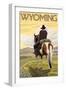 Cowboy & Horse, Wyoming-Lantern Press-Framed Art Print