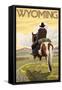 Cowboy & Horse, Wyoming-Lantern Press-Framed Stretched Canvas