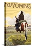 Cowboy & Horse, Wyoming-Lantern Press-Stretched Canvas
