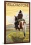 Cowboy & Horse, Yellowstone National Park-Lantern Press-Framed Art Print