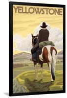 Cowboy & Horse, Yellowstone National Park-Lantern Press-Framed Art Print
