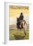 Cowboy & Horse, Yellowstone National Park-Lantern Press-Framed Art Print