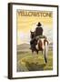 Cowboy & Horse, Yellowstone National Park-Lantern Press-Framed Art Print