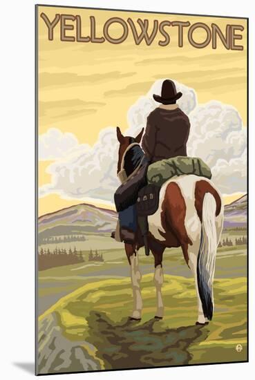 Cowboy & Horse, Yellowstone National Park-Lantern Press-Mounted Art Print