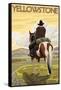 Cowboy & Horse, Yellowstone National Park-Lantern Press-Framed Stretched Canvas