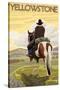 Cowboy & Horse, Yellowstone National Park-Lantern Press-Stretched Canvas