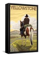 Cowboy & Horse, Yellowstone National Park-Lantern Press-Framed Stretched Canvas