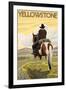 Cowboy & Horse, Yellowstone National Park-Lantern Press-Framed Art Print