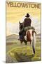 Cowboy & Horse, Yellowstone National Park-Lantern Press-Mounted Art Print