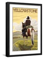 Cowboy & Horse, Yellowstone National Park-Lantern Press-Framed Art Print