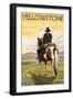 Cowboy & Horse, Yellowstone National Park-Lantern Press-Framed Art Print