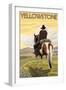 Cowboy & Horse, Yellowstone National Park-Lantern Press-Framed Art Print