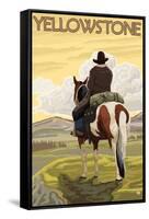 Cowboy & Horse, Yellowstone National Park-Lantern Press-Framed Stretched Canvas