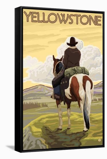 Cowboy & Horse, Yellowstone National Park-Lantern Press-Framed Stretched Canvas