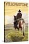 Cowboy & Horse, Yellowstone National Park-Lantern Press-Stretched Canvas