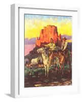 Cowboy, Indian, Covered Wagons-null-Framed Art Print