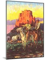 Cowboy, Indian, Covered Wagons-null-Mounted Art Print