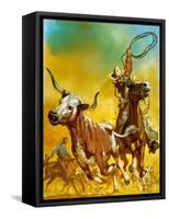 Cowboy Lassoing Cattle-Mcbride-Framed Stretched Canvas