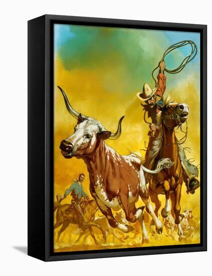 Cowboy Lassoing Cattle-Mcbride-Framed Stretched Canvas