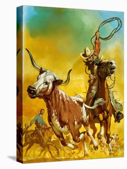 Cowboy Lassoing Cattle-Mcbride-Stretched Canvas