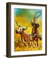 Cowboy Lassoing Cattle-Mcbride-Framed Giclee Print