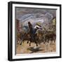 Cowboy Lassoing Renegade Oxen-null-Framed Giclee Print