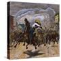 Cowboy Lassoing Renegade Oxen-null-Stretched Canvas