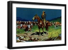 Cowboy Lighting a Smoke-null-Framed Premium Giclee Print