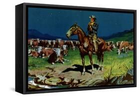Cowboy Lighting a Smoke-null-Framed Stretched Canvas