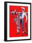 Cowboy Looking to Saddle Horse-null-Framed Art Print