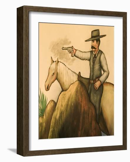 Cowboy Mural, America's Gunfight Capital, Tombstone, Arizona, USA-Walter Bibikow-Framed Photographic Print