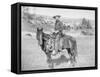 Cowboy on His Horse Photograph - South Dakota-Lantern Press-Framed Stretched Canvas