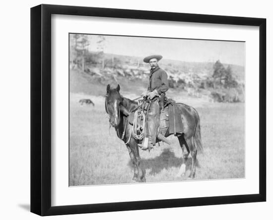 Cowboy on His Horse Photograph - South Dakota-Lantern Press-Framed Art Print