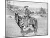 Cowboy on His Horse Photograph - South Dakota-Lantern Press-Mounted Art Print