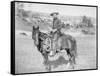 Cowboy on His Horse Photograph - South Dakota-Lantern Press-Framed Stretched Canvas