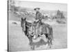 Cowboy on His Horse Photograph - South Dakota-Lantern Press-Stretched Canvas