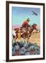 Cowboy on Horse Watching Plane-null-Framed Art Print