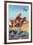 Cowboy on Horse Watching Plane-null-Framed Art Print