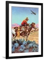 Cowboy on Horse Watching Plane-null-Framed Art Print