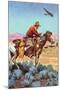 Cowboy on Horse Watching Plane-null-Mounted Art Print