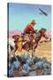 Cowboy on Horse Watching Plane-null-Stretched Canvas