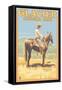 Cowboy on Horseback, Glacier National Park, Montana-Lantern Press-Framed Stretched Canvas