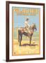 Cowboy on Horseback, Glacier National Park, Montana-Lantern Press-Framed Art Print