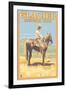 Cowboy on Horseback, Glacier National Park, Montana-Lantern Press-Framed Art Print