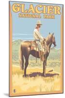 Cowboy on Horseback, Glacier National Park, Montana-Lantern Press-Mounted Art Print