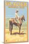 Cowboy on Horseback, Glacier National Park, Montana-Lantern Press-Mounted Art Print