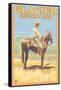 Cowboy on Horseback, Glacier National Park, Montana-Lantern Press-Framed Stretched Canvas