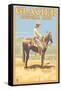 Cowboy on Horseback, Glacier National Park, Montana-Lantern Press-Framed Stretched Canvas