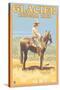 Cowboy on Horseback, Glacier National Park, Montana-Lantern Press-Stretched Canvas