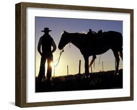 Cowboy on Horseback, Ponderosa Ranch, Seneca, Oregon, USA-Darrell Gulin-Framed Photographic Print